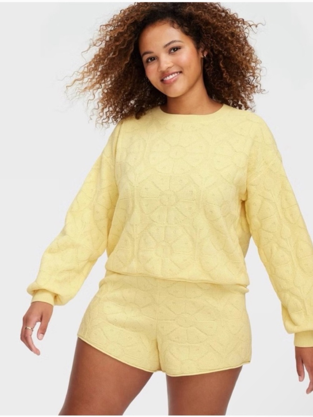 Roller Rabbit Pale Yellow Cable Knit Crewneck Sweater